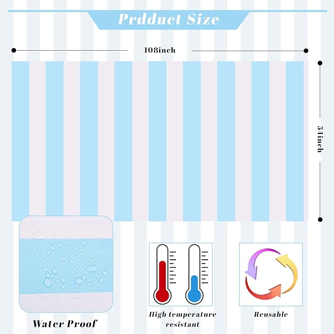 Kesfey 6 Packs Light Blue and White Striped Table Cloth 54 x 108 Inches Bluey Stripe Table Cover Disposable Plastic Beach Tablecloths Waterproof Rectangle Picnic Tablecover for Pool Birthday Party