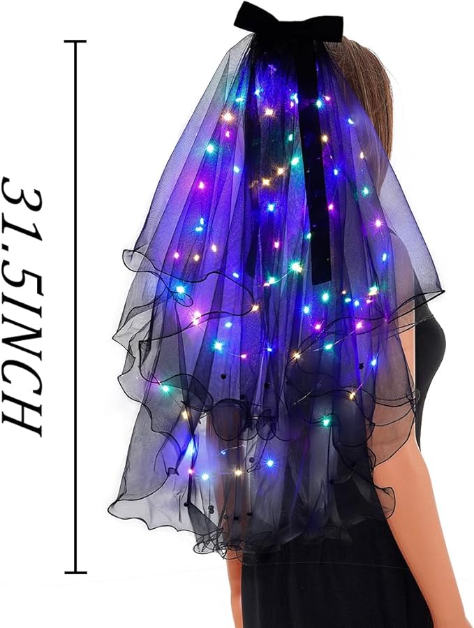 Light up Veil Short Bow Veils Wedding Bridal Veil for Bachelorette Party Veils Hair Accessories for Women
