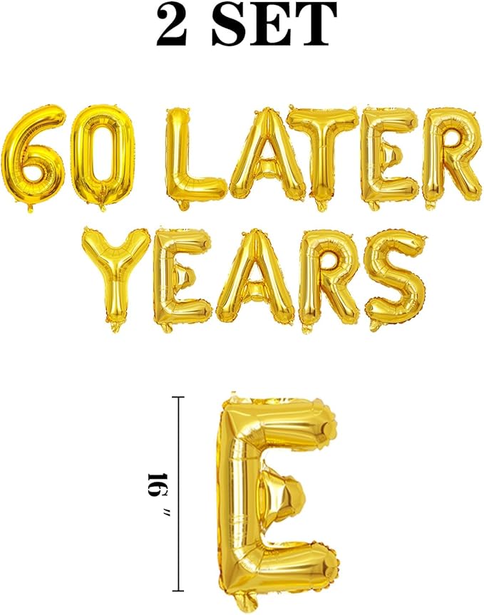 Gold 60 Years Later Letter Balloons 16in Balloon Foil Letter Decorations Party Decor Gold Letter Balloons 60 Years Later Party Supplies