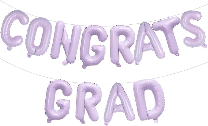 KALOR 16 Inch Pastel Purple Congrats Grad Banner Balloons, Pastel Purple Congrats Grad Letters Sign, Graduation Decorations 2026 for Graduation Party Decorations 2026