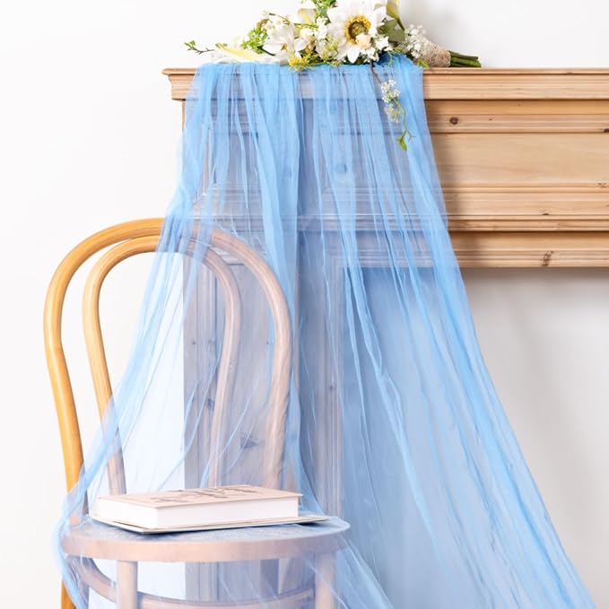 Socomi Blue Cheesecloth Table Runner Tulle Gauze Cheese clothBoho Rustic 120 inch 10FT Runner for Wedding Party Baby Shower Birthday Holiday Decorations 3pcs