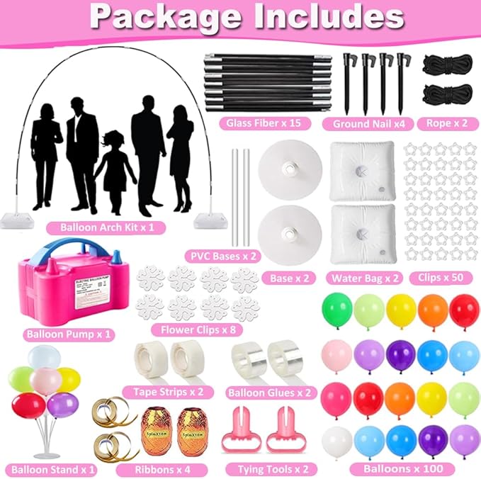 Balloon Arch Kit and Balloon Pump, 9Ft Tall & 10Ft Wide Adjustable Balloon Arch Stand Kit with Electric Pump, Balloons and Accessories for Birthday, Wedding, Graduation Party Decoration