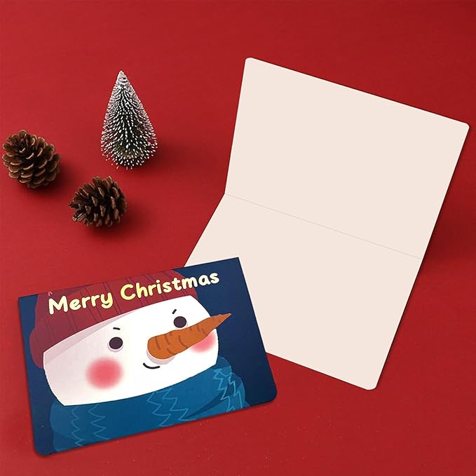 12 Pcs Christmas card with Envelopes & 24 Pcs Sticker,Cartoon categories holiday cuteness multiple loose cards with envelopes and written blessing messages, can be given to friends, family, children, boys and girls (Green)