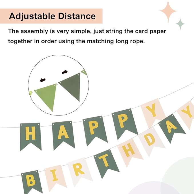 MECCANIXITY Birthday Banner 16 Feet Green Birthday Decorations CardStock Birthday Sign with Pennant Banner Flags for Birthday Decor Backdrop Festival Party Supplies