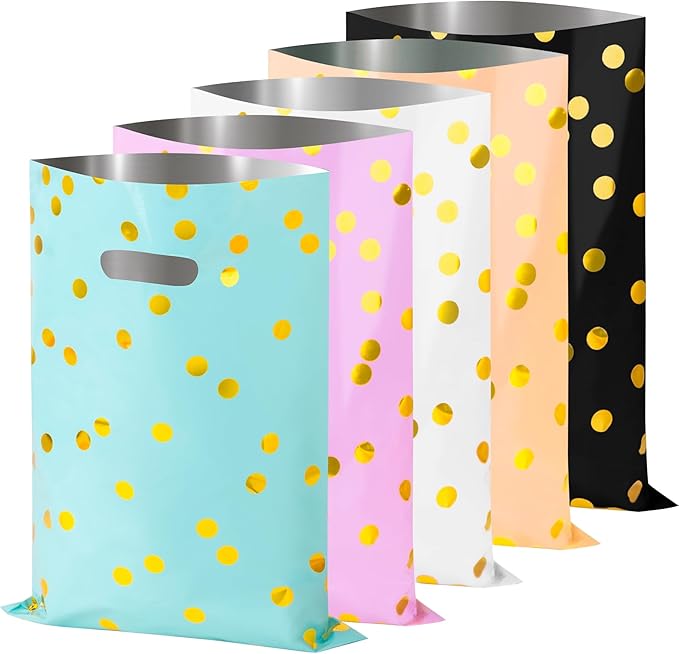 GIFOHAPY Party Favor Bags for Kids, 40PCS Goodie Bags for Birthday Party, 9.8" H*6.7" W Plastic Gift bags with Handle，Treat Bags for Baby Shower, Wedding,Thanksgiving,Classroom