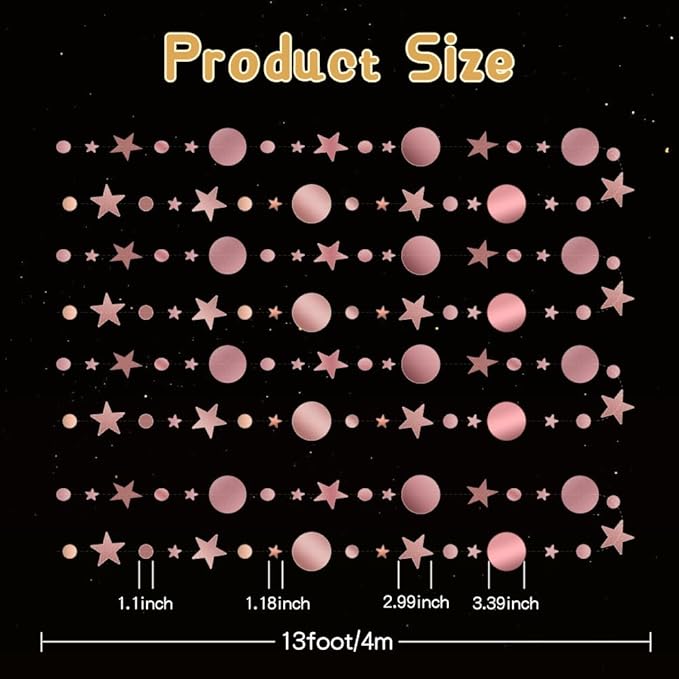 Glitter Star Garlands Decorations, 52 Feet Star Paper Garland Banner, Circle Dot Star Hanging Streamers for Valentine's Day Wedding Anniversary Birthday Ramadan Graduation Party Supplies Decorations