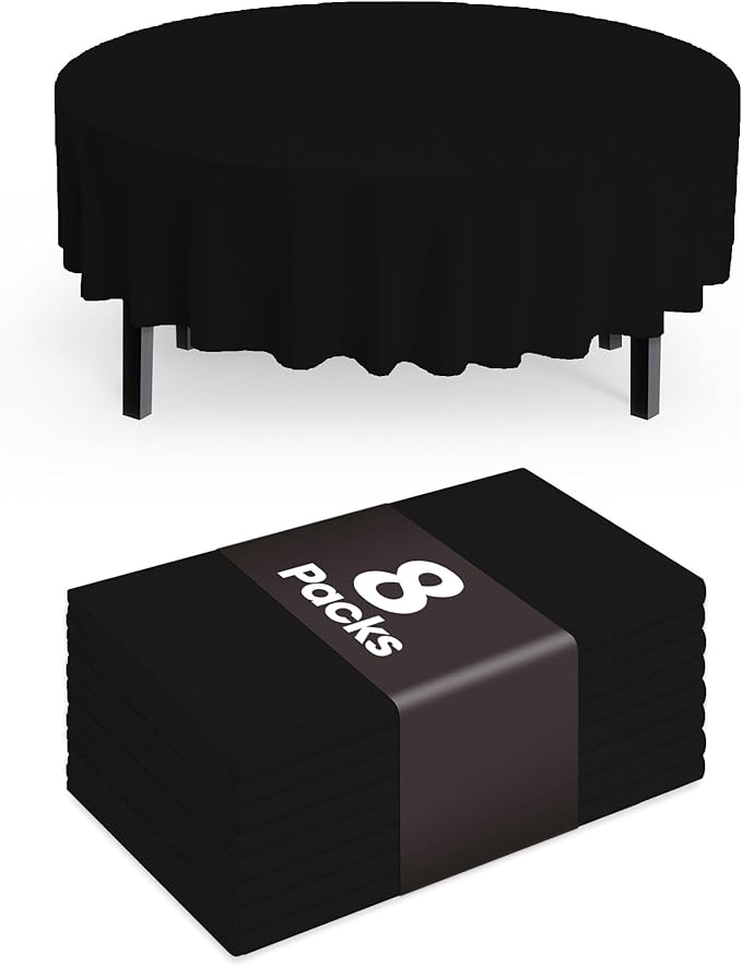 Pureegg Plastic Table Cloth Disposable 8 Pack, 84'' Round Table Cloths, Graduation Decorations Class of 2026, Graduation Party Tablecloths, Round, Plastic Cover, Leakproof & Sturdy, Black