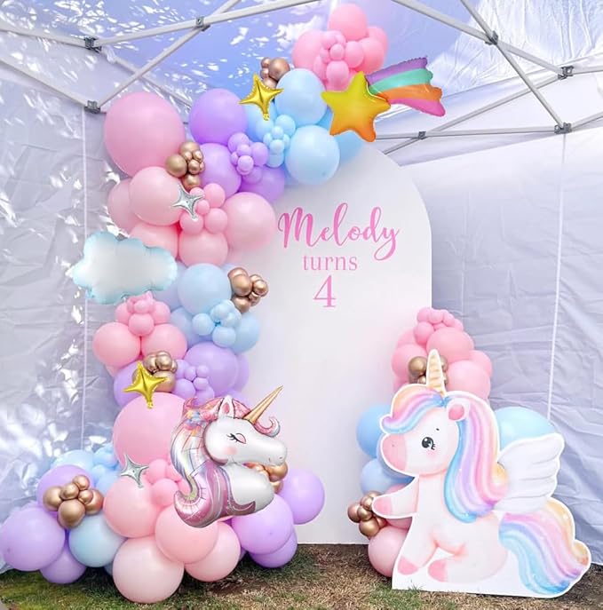 PageebO Pastel Rainbow Unicorn Balloon Garland Arch Kit, 154Pcs Soft Rainbow Balloons with Unicorn Meteor Cloud Balloons for Fairytale Birthday Party Princess Tea Girl Baby Shower Decorations