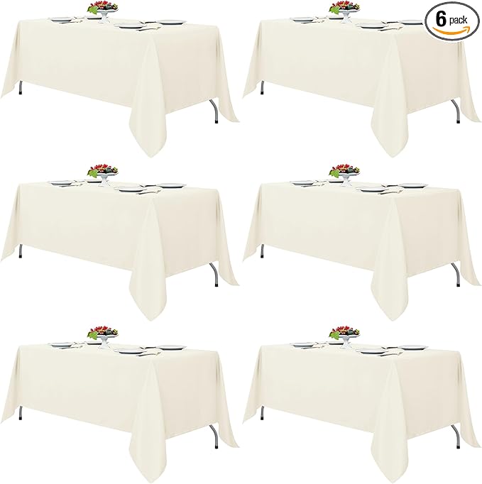 Fitable Ivory Tablecloths for 6-8 Foot Tables, 6 Pack - 70 x 120 Inches - Reusable and Washable Table Clothes, Polyester Fabric Table Covers for Wedding, Party, Banquet