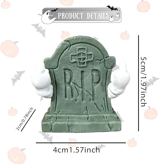 Halloween Graveyard Tombstone Statue Middle Finger Figurines Cute Mini Halloween Desk Ornaments Decor Spooky Sculpture for Home Office Decor Holiday Party Decorations