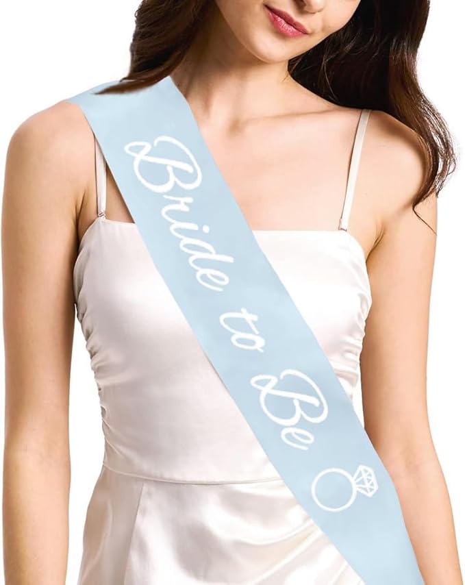 4PCS Bachelorette Blue Sash and Veil for Bride Party, Bride To Be Accessories for Bridal Shower Engagement Wedding