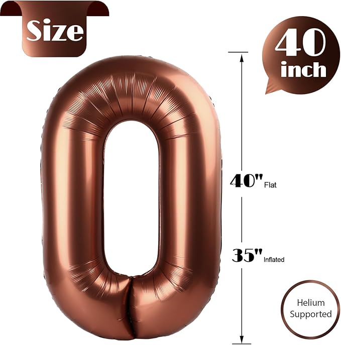 Coffee Brown Number 0 Balloon 40 Inch, 0 Balloon Numberfor 10th 20th 30th 40th 50th 60th Birthday Decorations, Coffee Brown Party Supplies for Men Women