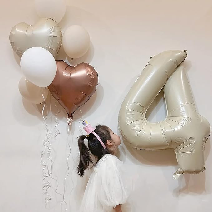 4 Balloon, 4 Balloon Number, Number 4 Balloon 40 Inch, Sand White Large Big Foil Number Balloons for Birthday Party Graduation Wedding Anniversary Baby Shower Bachelorette Decoration Supplies