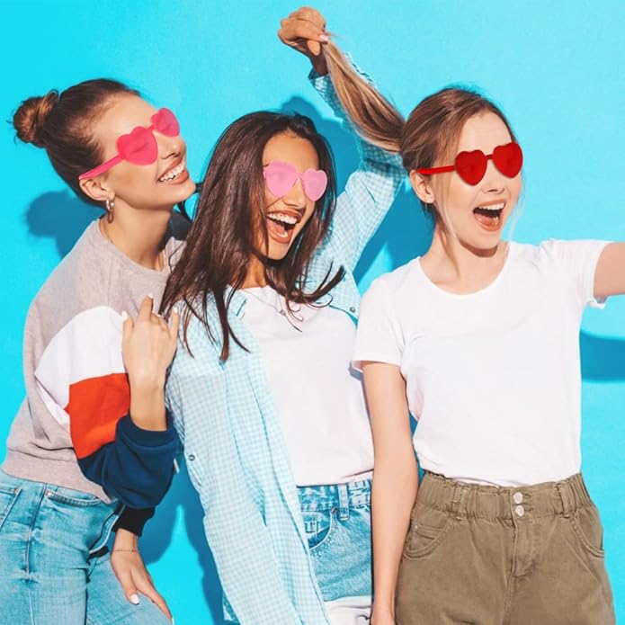Valentines Day Heart Sunglasses, Heart Shaped Sunglasses, Rimless Sun-glasses, Red Pink Colored Glasses, Heart Glasses, Heart Sunglasses for Women, Party Glasses, Valentines Day Decorations