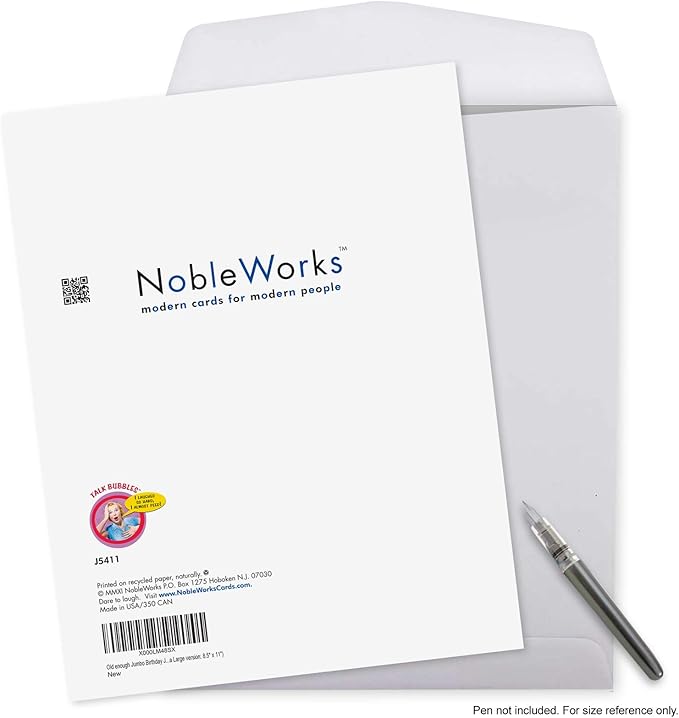 NobleWorks - Jumbo Men's Birthday Card with Envelope (8.5 x 11 Inch) - Funny Retro Bday Greeting Card for Dad, Husband - Old Enough J5411