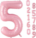 40 Inch Pink Number 5 Balloon, Light Pink Number Balloons Set 0-9, Large Baby Pink 5 Balloon Numbers, Pastel Pink Foil Digital 5 Balloons Helium for Girls Baby Shower 5th Birthday Party Decorations