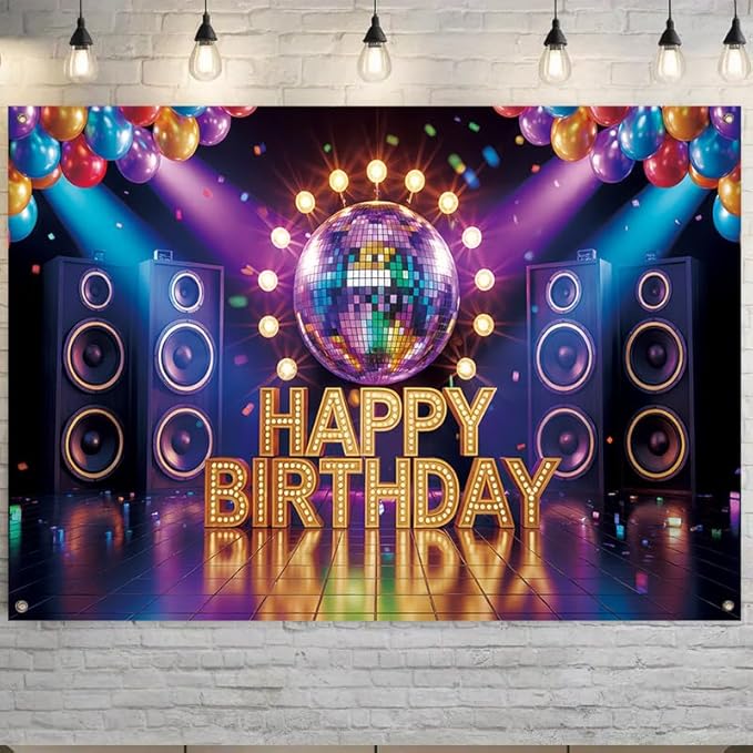 71x43 inch Birthday Party Porch Banner Large hanging decoration for indoor and outdoor use, made of reusable high-strength fabric with shiny letters and balloon design, suitable for terrace, deck, and backyard celebrations, easy to hang and store.