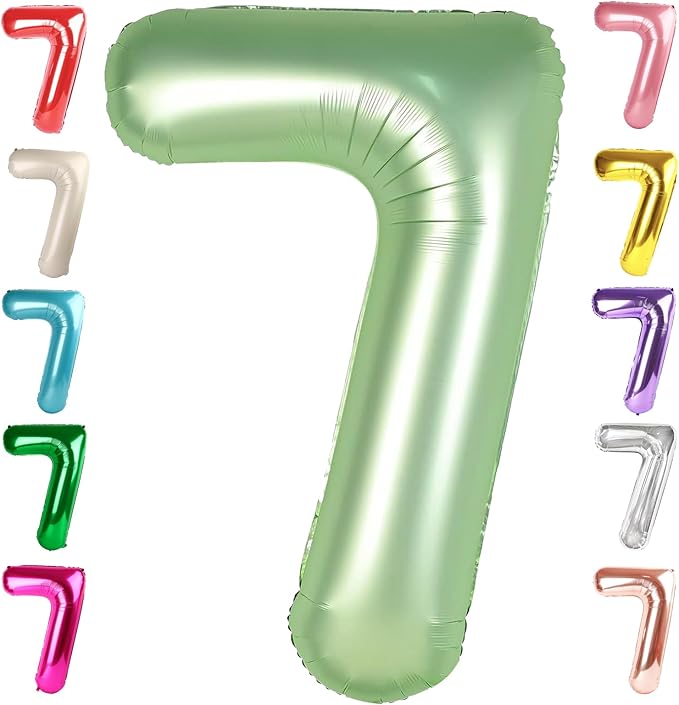 40 Inch Number 7 Balloon, Olive Green Seven Birthday Decor, 7 17 27 70 Year Old Balloon Number for Engagement, Wedding, Graduations