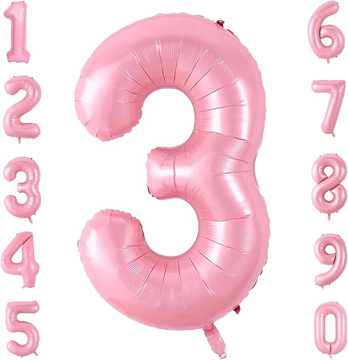 Number 3 Balloon 40 Inch Pink Number Balloon Foil Mylar Alphabet Balloon for Birthday Wedding Baby Shower Party Large Number Balloon