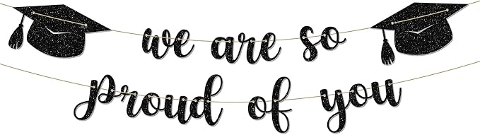 Graduation Party Decorations - 9 ft Pre-Strung We Are So Proud of You Banner, Graduation Party Decorations & Decor for Elementary, 5th Grade, 8th Grade, High School, College, Congrats Grad Sign