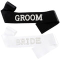 2Pcs Pearl Bride and Groom Sash - White BRIDE Sash & Black GROOM Sash for Bachelorette Party, Hen Party, Wedding, Bridal Shower & Engagement Favors