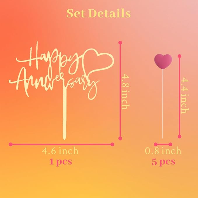 Happy Anniversary Cake Topper Happy Anniversary Cake Decorations for Party Decorations (rose red heart)