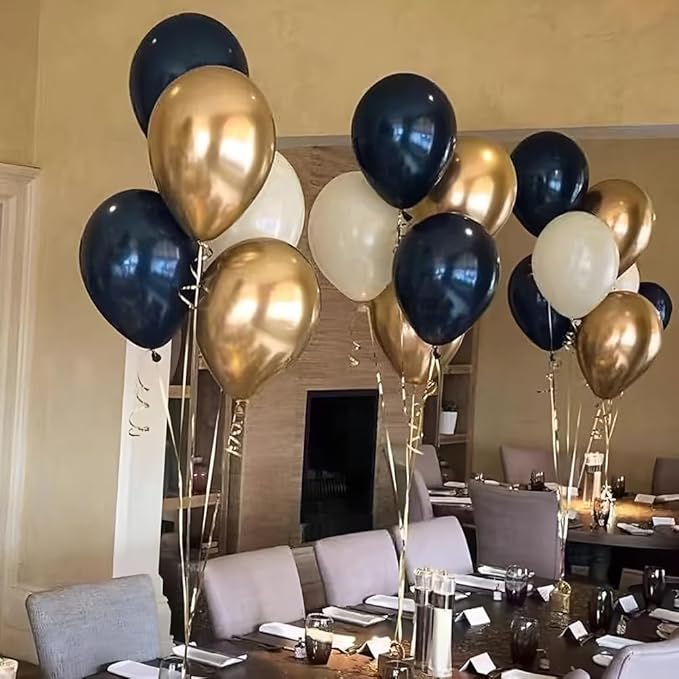 200 Pcs Navy Blue Gold and White Balloons 12 Inch Latex Metallic Chrome Balloon Arch Garland Kit for Birthday Wedding Bridal Baby Shower Supplies Graduation Party Decorations