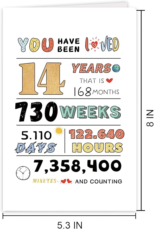14th Birthday Card for Girls Boys, 14 Years Old Birthday Card for Son Daughter, 14th Birthday Gift Ideas Boys Girls Him Her, Sweet Fourteen Years Old Bday Decorations