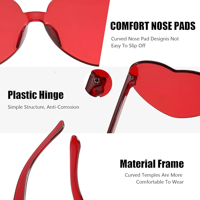 YQVIE 20 Pack Heart Shaped Sunglasses One Piece Candy Color Rimless Glasses for Women Bachelorette Party Supplies