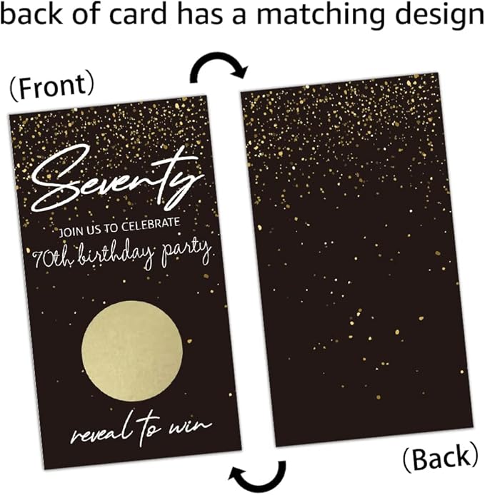REWIDPARTY Black Gold Seventy Birthday Scratch Off Cards（32 PCS） 70th Birthday Party Game Scratch Cards Cheers to 70 Years Party Supplies Activity for Black Gold Birthday Raffle Tickets Kids Adults