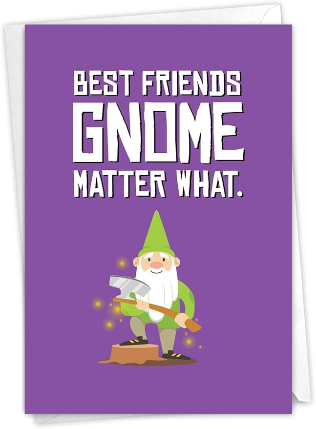 The Best Card Company Funny Birthday Greeting Card w/ 5 x 7 Envelope for Men and Women (1 Card) Friendly Garden Gnomes Besties C6441HBDG