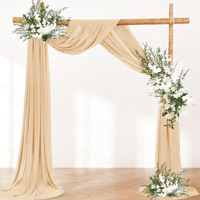 Wedding Arch Draping Fabric 30'' x 18FT Sheer Chiffon Arch Drape Backdrop 2 Panel Champagne Drapes for Easter Bridal Shower Baby Shower Photo Booth Church Decor Birthday Party Outdoor Decor
