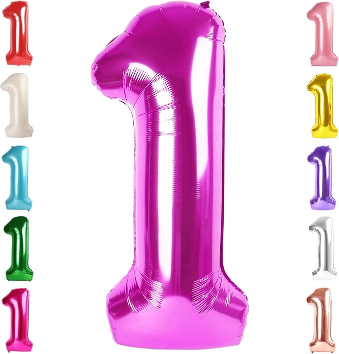 Number Balloons 1, 40 Inch One Balloons for 1st Birthday Girl Boy 1 11 21 Party Decorations Baby Shower Photo Shoot, Rose Purple 1 Balloon