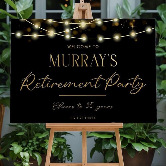 Modern Retirement Party Welcome Sign, Black and Gold Minimal Retirement Celebration Yard Sign, Retired Party Decor, Customizable Name & Date - Multiple Sizes