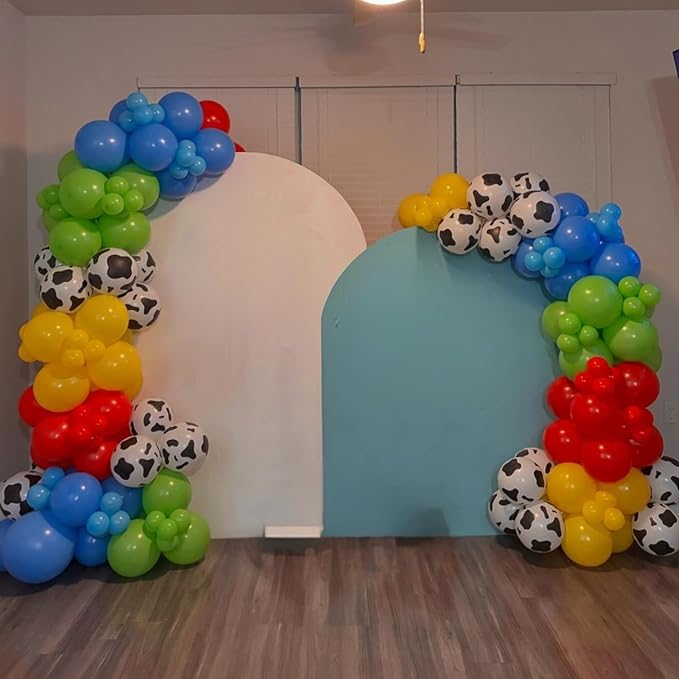 Red Yellow Blue Balloons,12 Inch Cow Print Sky Blue Cloud Balloons and Red Blue Yellow Green Confetti Balloon for Boys GirlsThemed Birthday Party Decorations