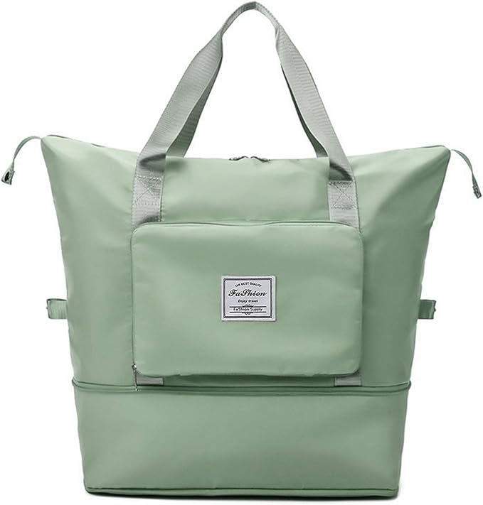 Large Capacity Folding Travel Bag, Lightweight Waterproof Luggage Bag, Expandable Travel Duffel Bag, Dry Wet Separated Gym Tote Bag, Weekender Overnight Bags for Women and Man (Light Green)