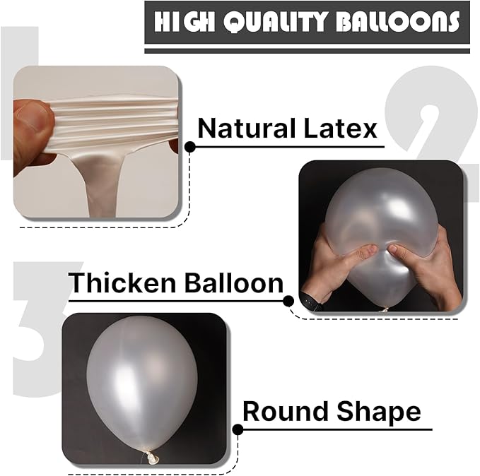 PartyWoo Pearl White Balloons 152pcs Different Sizes Pack of 18 12 10 5 Inch Metallic White Latex Balloon Arch Kit Garland for Wedding Graduation Baby Shower Birthday Party Decorations White-Z30