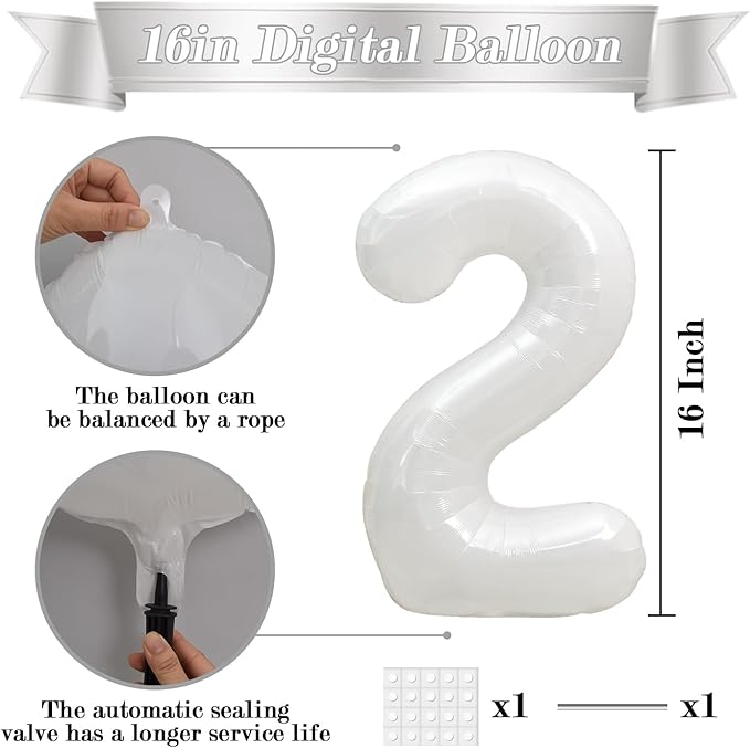 TONIFUL Balloons 16 Inch White 0-9 Number Mylar Foil Balloons 10 Pcs Custom digitalal Balloons for 2026 New Year Eve Birthday Party Engagement Graduations Anniversary Baby Shower