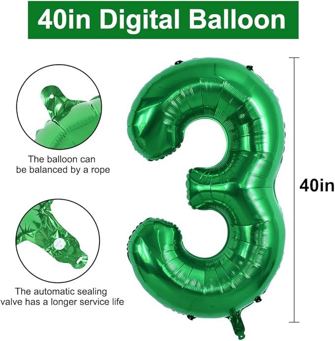 TONIFUL 40 Inch Dark Green Large Numbers Balloon 0-9 Birthday Party Decorations,Foil Mylar Big Number 3 Balloon Digital 3 for Birthday Party,Wedding, Bridal Shower Engagement Photo Shoot, Anniversary