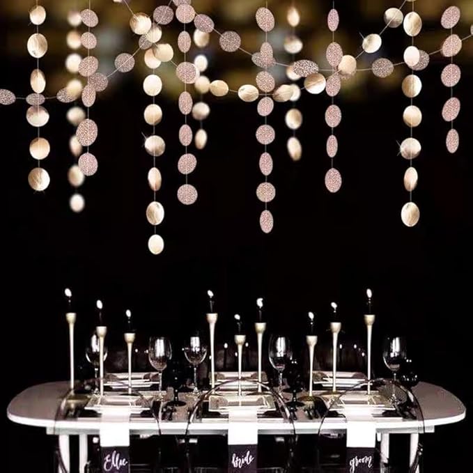 Shining Champagne Hanging Garland Streamer Glitter Bunting Banner Backdrop for Wedding Baby Shower Birthday Xmas Decor - 40 Feet