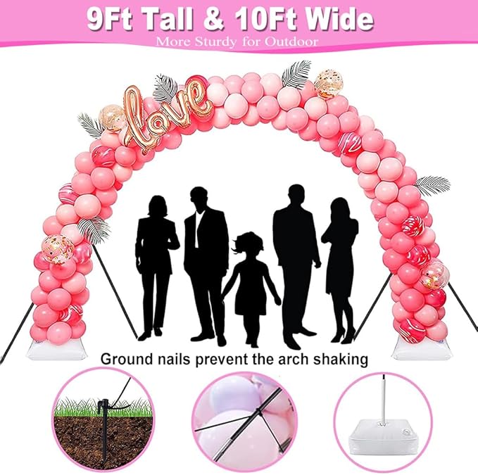 Balloon Arch Kit and Balloon Pump, 9Ft Tall & 10Ft Wide Adjustable Balloon Arch Stand Kit with Electric Pump, Balloons and Accessories for Birthday, Wedding, Graduation Party Decoration