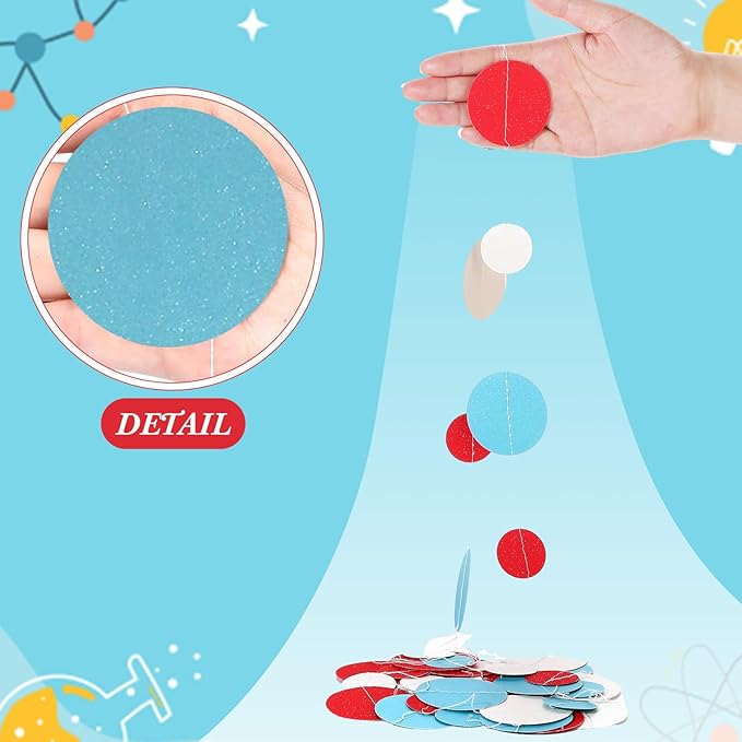 Outus 5 Pieces Colorful Dots Paper Garland Easter Decor Round Glitter Hanging Confetti Streamers Backdrop for Spring Birthday Classroom Halloween Trunk or Treat Car Decoration (Light Blue,White,Red)