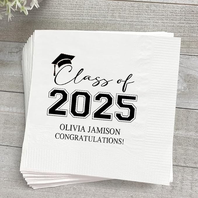 Personalized Graduation Party Disposable Napkins, Custom Grad Party Decor, Class Of 2025, Congratulations Grad, Gifts For Graduations Parties Style 3
