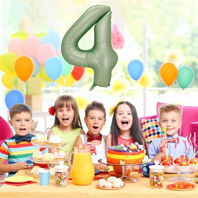 Number 4 Balloon, Large number balloons 40 inch, 4th Birthday Party Decorations 4 Year Old Birthday Sign Decor, Sage Green