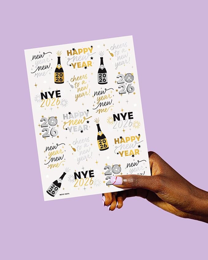xo, Fetti New Year's Eve Party Supplies Tattoos - 40 Gold and Silver Foil Styles | NYE Party Favors, Disco Celebration Decorations, NYE 2026 Decor