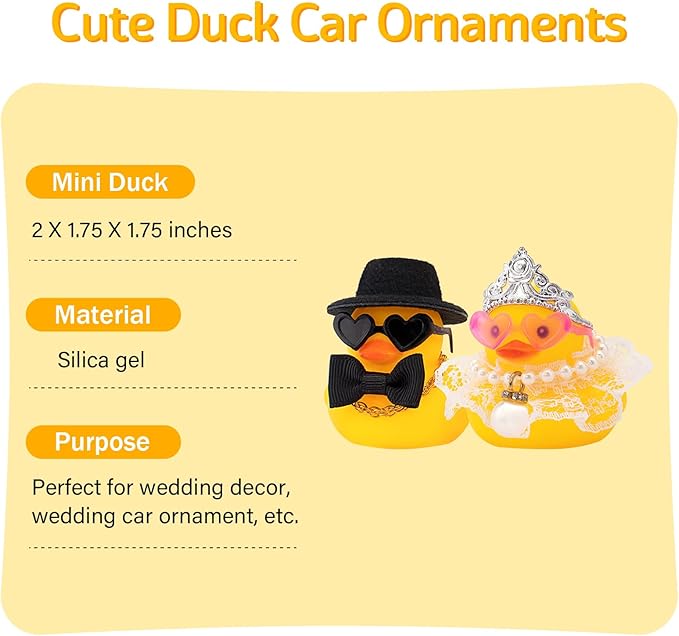 wonuu Pair Set of 2 Bride and Groom Rubber Ducks for Wedding Favors, Party Favors, Ceremony Gift Set, Marriage Souvenir, Marry Blessings, Aniversary Present, White Dress&Soft Top Hat