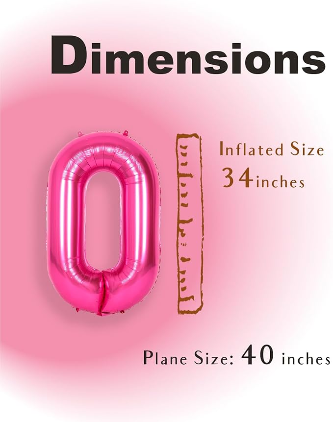 SUWEN 40 Inch Hot Pink Large 0 Balloon Numbers Big Foil Helium Number Balloons 0-9 Jumbo Happy 0th Mylar Birthday Party Decorations for Girl Anniversary Party Supplies