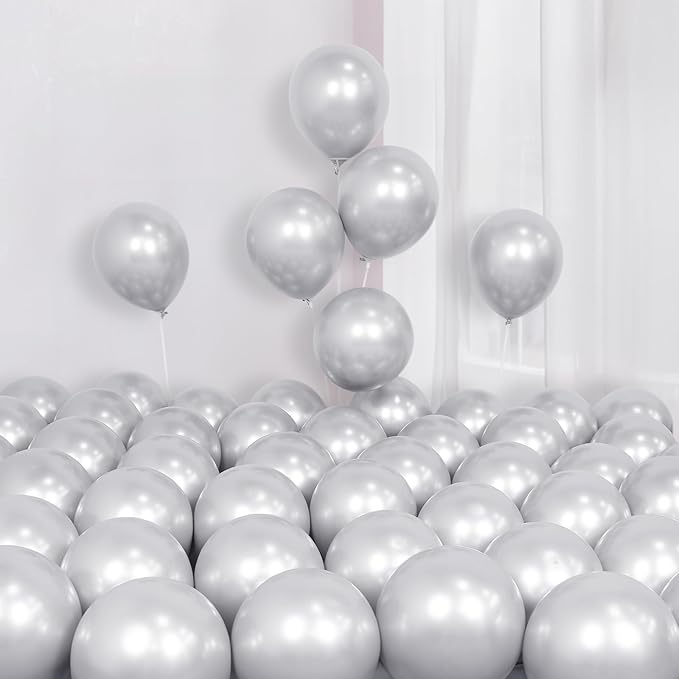 Black and Silver Balloons Garland Arch Kit 144pcs 18/12/10/5inch Black and Metallic Silver Latex Balloons for Birthday Graduation Wedding Retirement Anniversary Baby Shower New Years Party Decorations