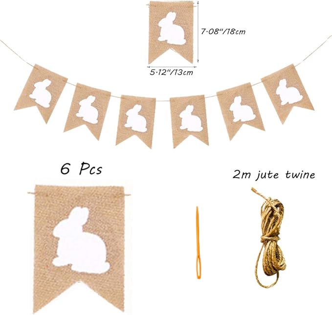 Easter Burlap Banners Decoartions, Rustic Rabbit Bunny Burlap Garland Banners for Easter Day Decorations Happy Easters Day Home Office School Party Supply