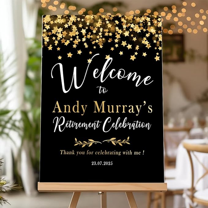 Modern Retirement Party Welcome Sign, Custom Black and Gold Minimal Retirement Celebration Yard Sign, Retired Party Decor, Customizable Name & Date - Multiple Sizes